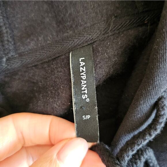 Black Pullover Sweater with Hood and Ribbed Cuffs - Picture 6 of 9